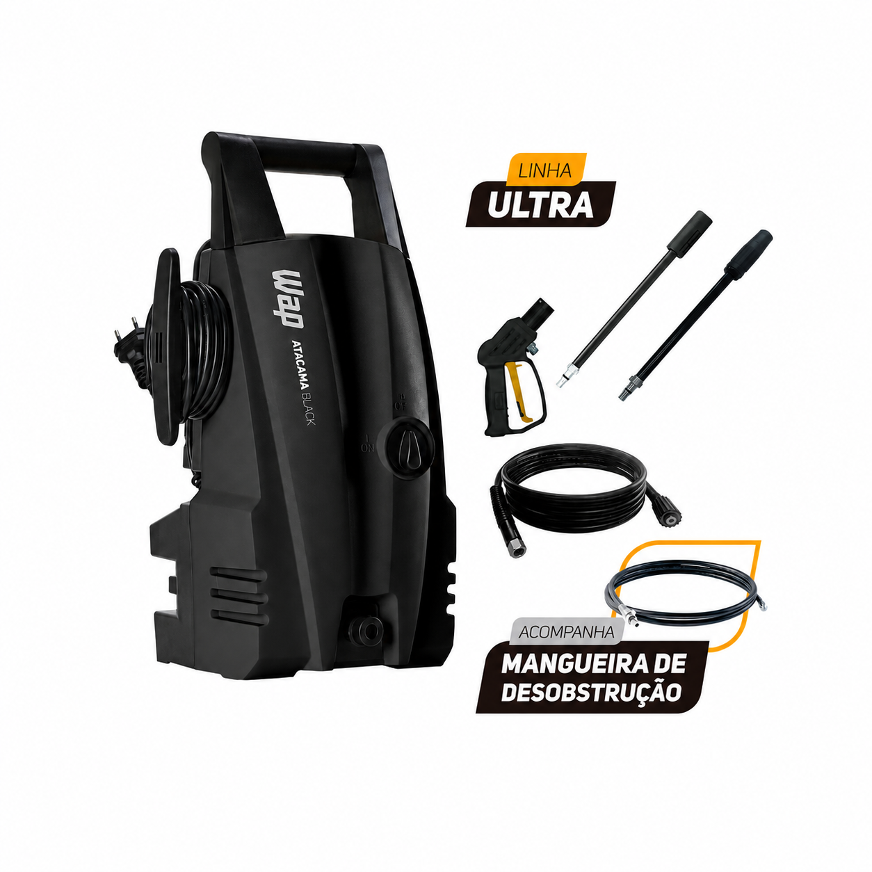 Desobstruidora e Lavadora de Alta Pressão WAP Atacama Black Ultra 1400W 1500 PSI 220V para aluguel em Praia Grande – SP